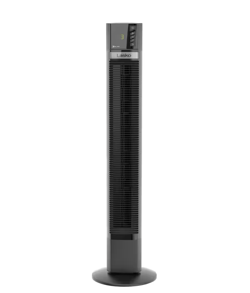Lasko 48 in. 4 Speeds Xtra Air Tower Fan in Black with Carry Handle, Oscillating, Remote Control, Nighttime Setting, Timer