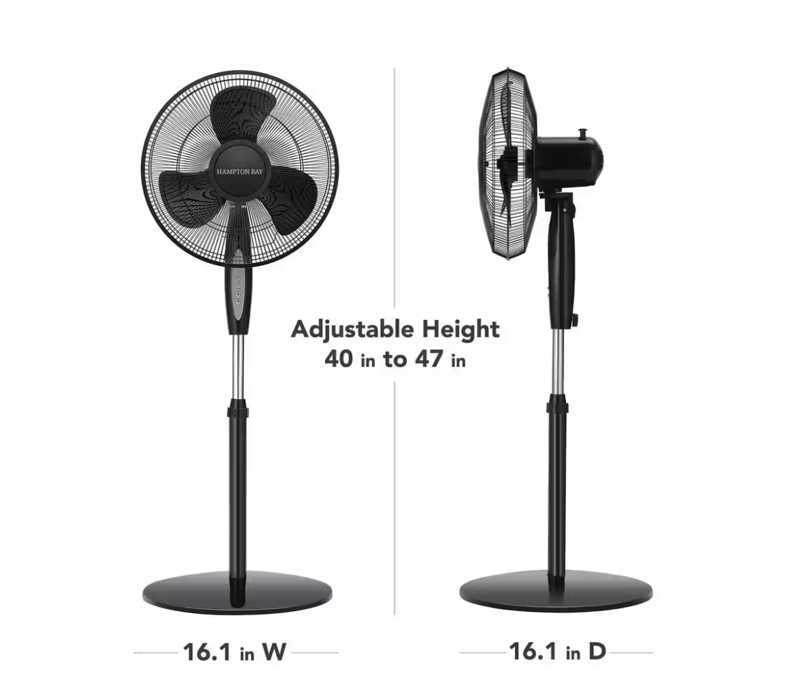 Hampton Bay 16 in. 3 Speed Digital Oscillating Standing Fan with Adjustable Height