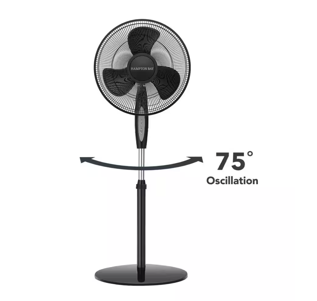Hampton Bay 16 in. 3 Speed Digital Oscillating Standing Fan with Adjustable Height