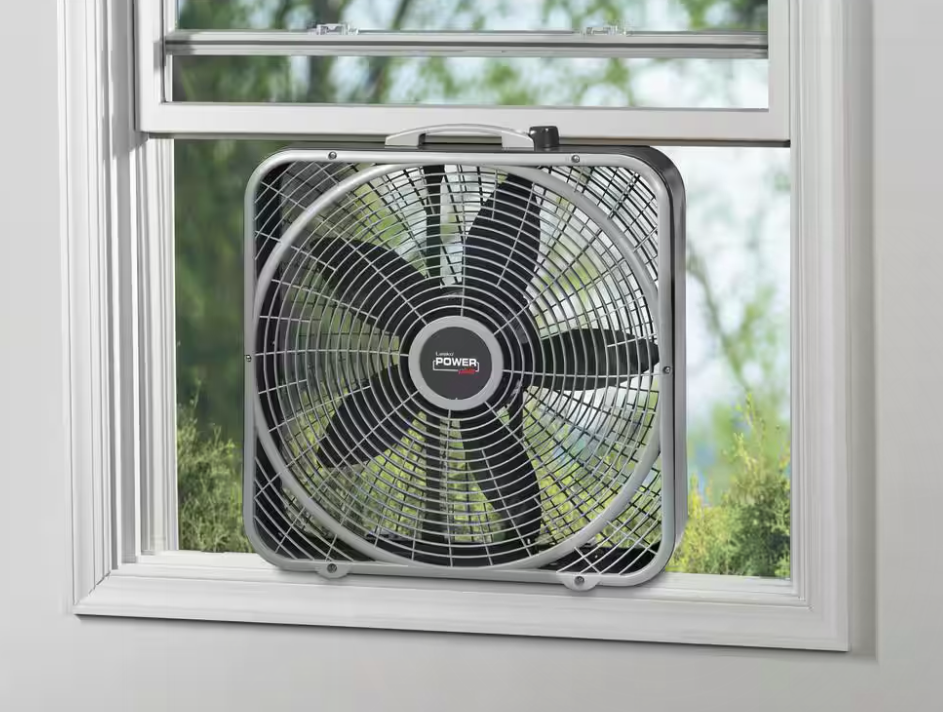 Lasko 20 in. 3 Speeds Box Fan in Gray with Weather-Shield Design for Window Use, Energy Efficent, Carry Handle, Steel Body