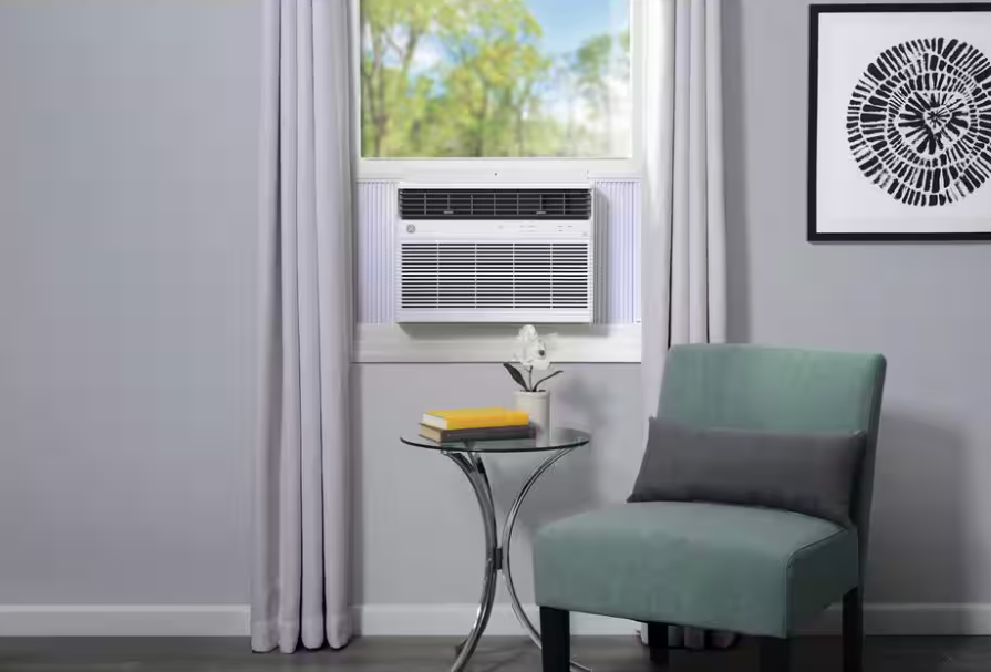 GE 18,000 BTU 230/208V Window Air Conditioner Cools 1000 Sq. Ft. with SMART tech, ENERGY STAR & Remote in White