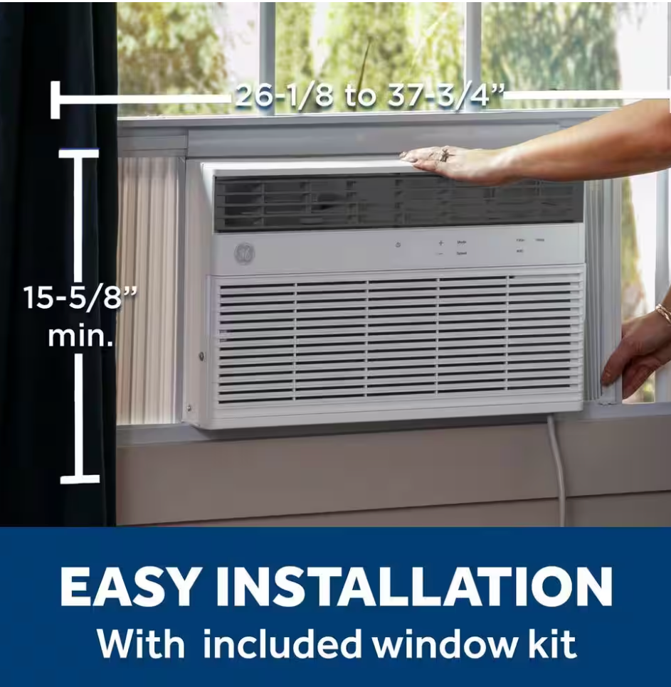 GE 14,000 BTU 115V Window Air Conditioner Cools 700 Sq. Ft. with SMART technology, ENERGY STAR and Remote in White