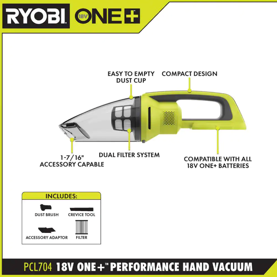 RYOBI ONE+ 18V Cordless Performance Hand Vacuum (Tool only)