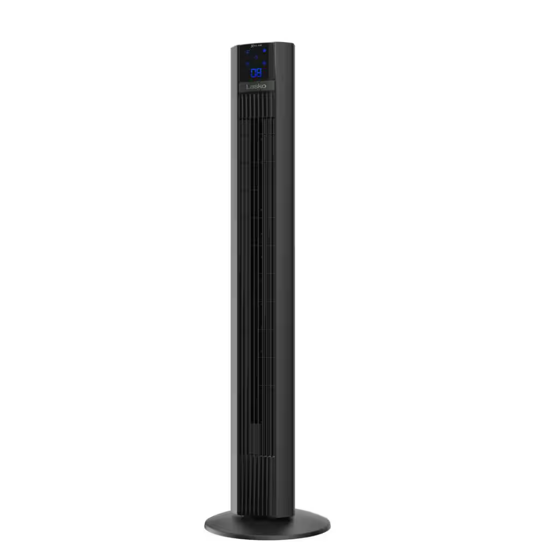 Lakso 48 in. 4 Speeds Xtra Air Tower Fan in Black with Carry Handle, Oscillating, Remote Control, Nighttime Setting, Timer