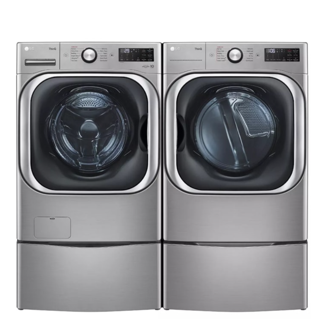 OPEN BOX WM8980HVA &DLEX8980 HVA LG TurboWash Stackable Steam Cycle Front-Load Black Steel Washer & Dryer