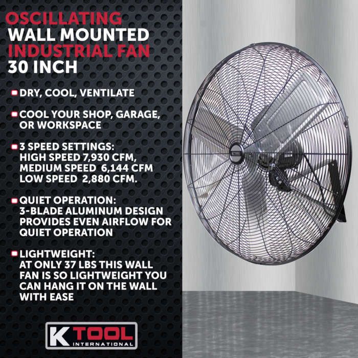 K-Tool 30 in. Oscillating Wall Mount Industrial Fan